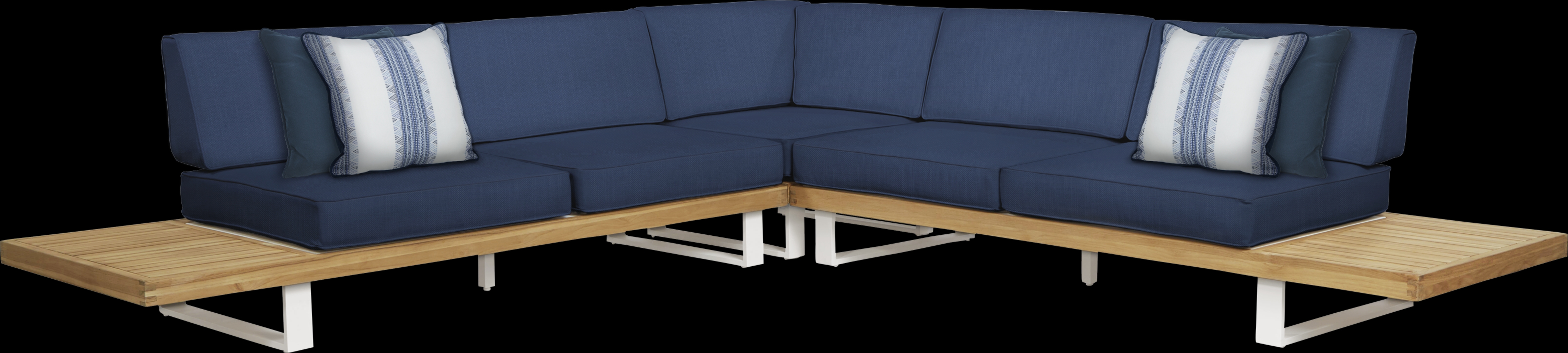 Platform Teak 3 Pc Outdoor Sectional with Ink Cushions - Thumbnail - Image 1