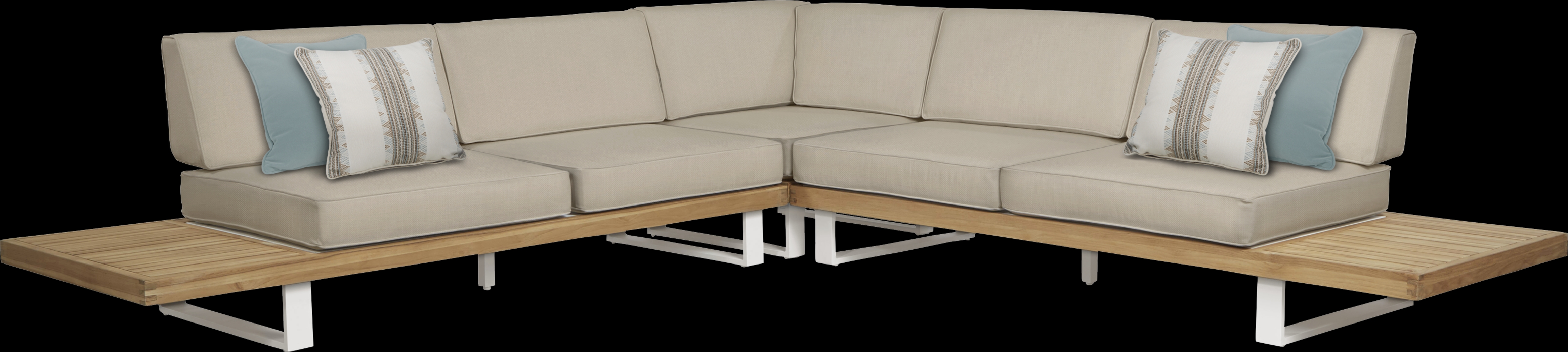 Platform Teak 3 Pc Outdoor Sectional with Pebble Cushions - Thumbnail - Image 1