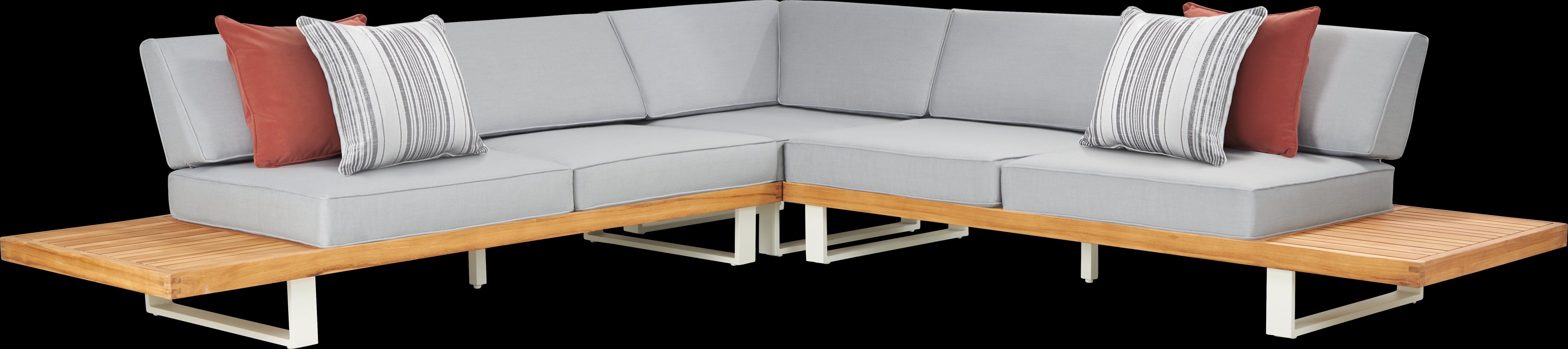 Platform Teak 3 Pc Outdoor Sectional with Pewter Cushions - Thumbnail - Image 1