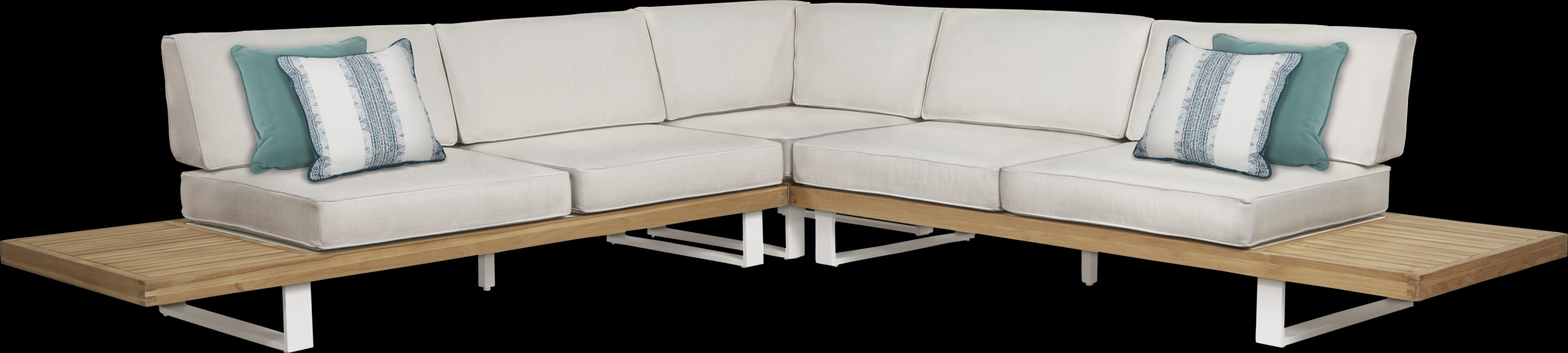 Platform Teak 3 Pc Outdoor Sectional with Rollo Linen Cushions - Thumbnail - Image 1