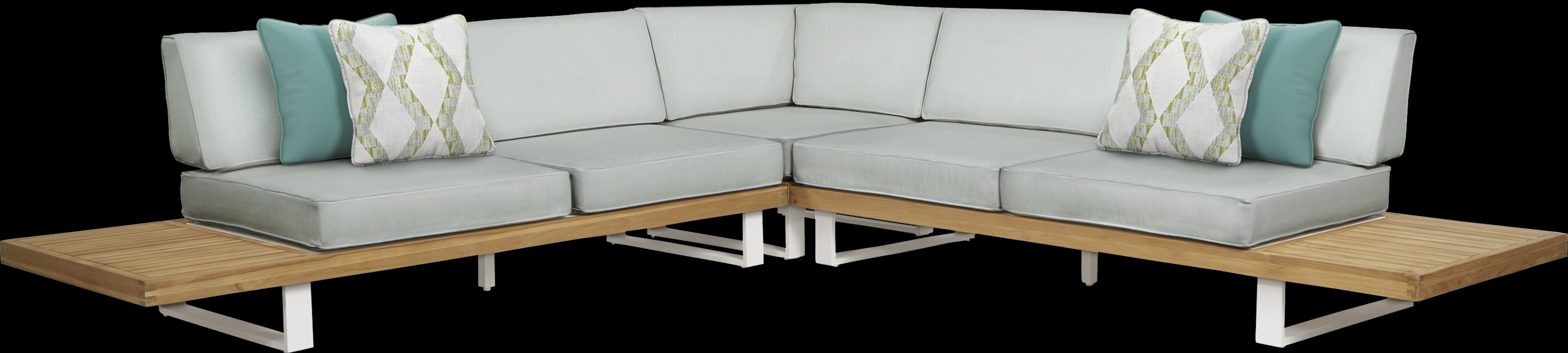 Platform Teak 3 Pc Outdoor Sectional With Rollo Mist Cushions - Thumbnail - Image 1