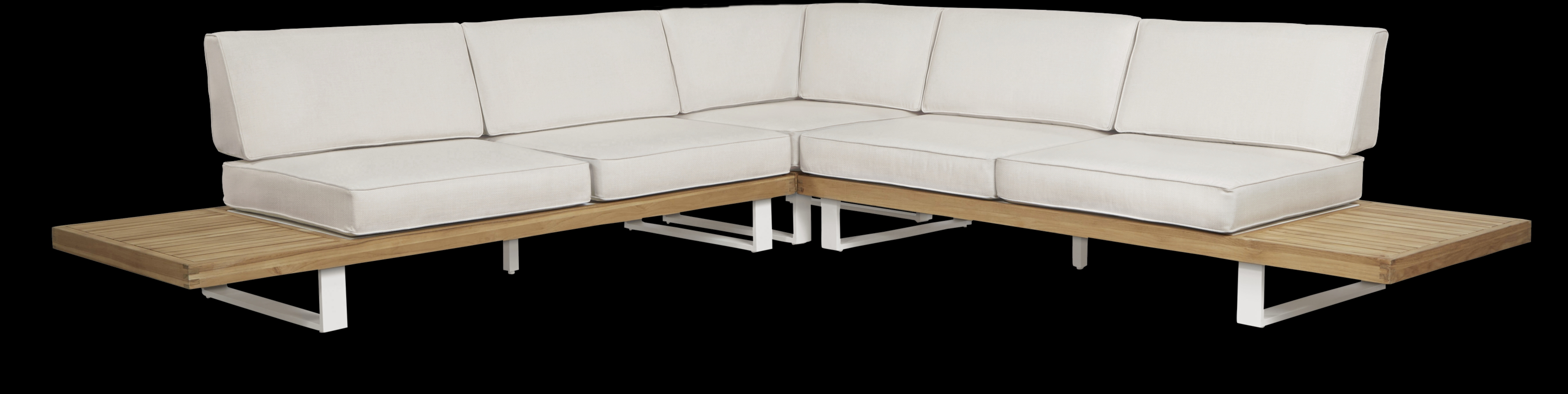 Platform Teak 3 Pc Outdoor Sectional with White Sand Cushions - Thumbnail - Image 3