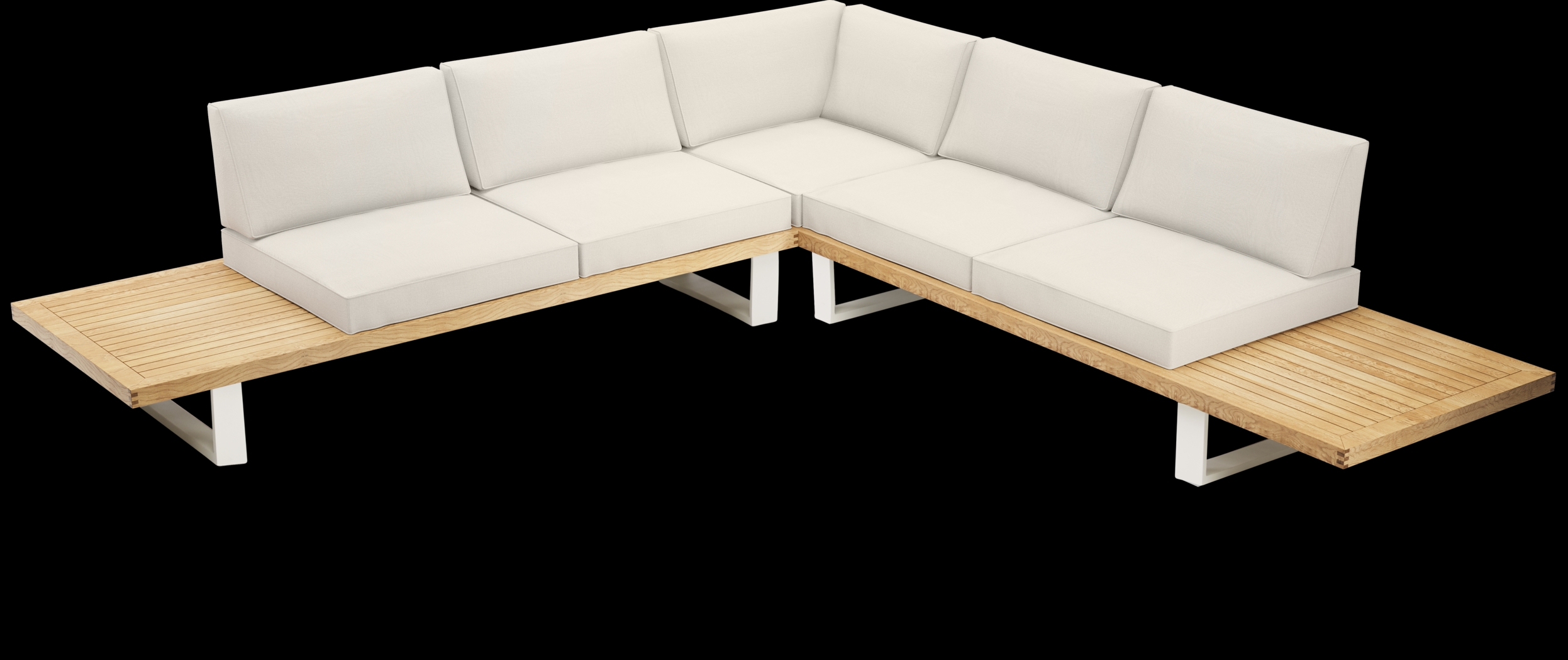 Platform Teak 3 Pc Outdoor Sectional with White Sand Cushions - Thumbnail - Image 4