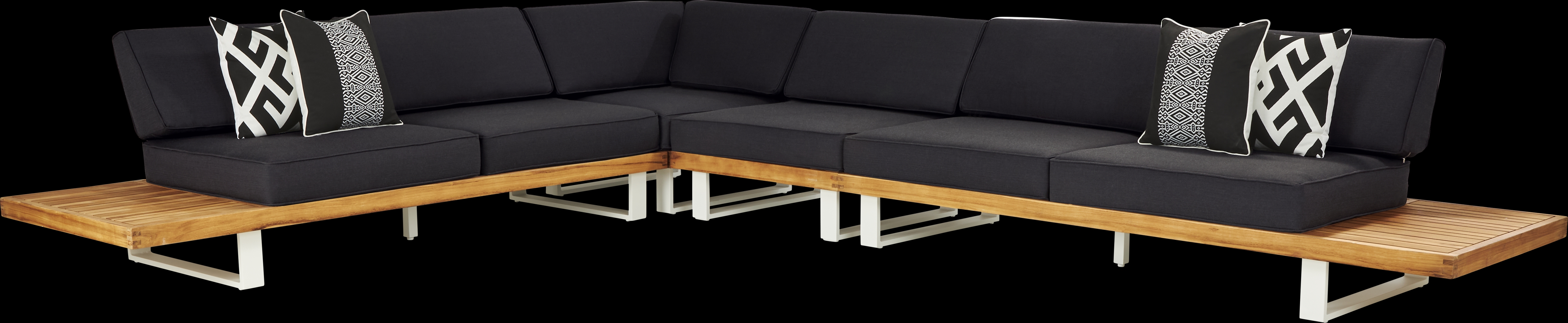 Platform Teak 4 Pc Outdoor Sectional with Charcoal Cushions - Thumbnail - Image 1