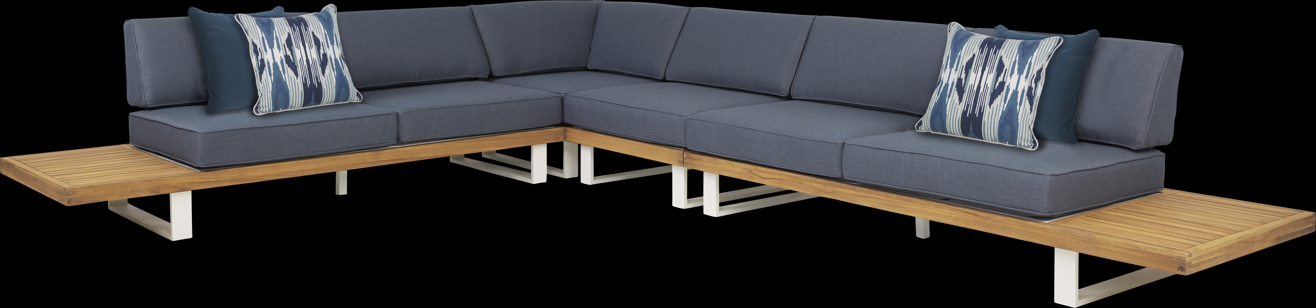Platform Teak 4 Pc Outdoor Sectional with Denim Cushions - Thumbnail - Image 1