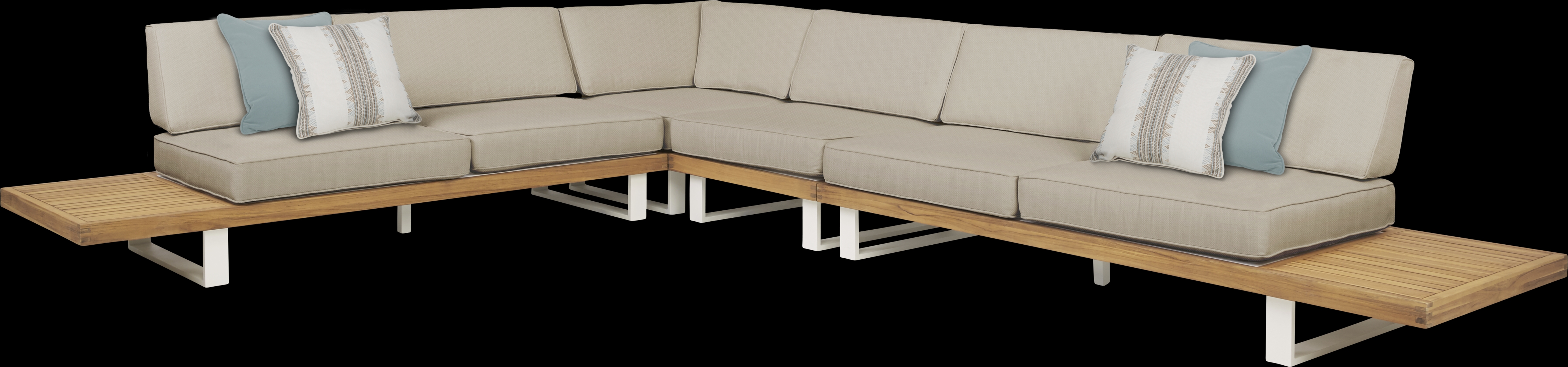 Platform Teak 4 Pc Outdoor Sectional with Pebble Cushions - Thumbnail - Image 1