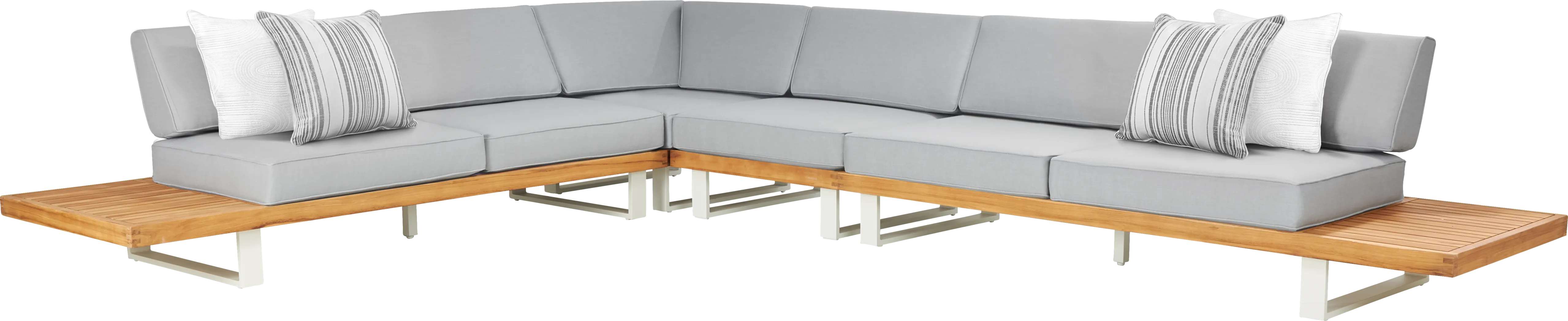 Platform Teak 4 Pc Outdoor Sectional with Pewter Cushions - Thumbnail - Image 1