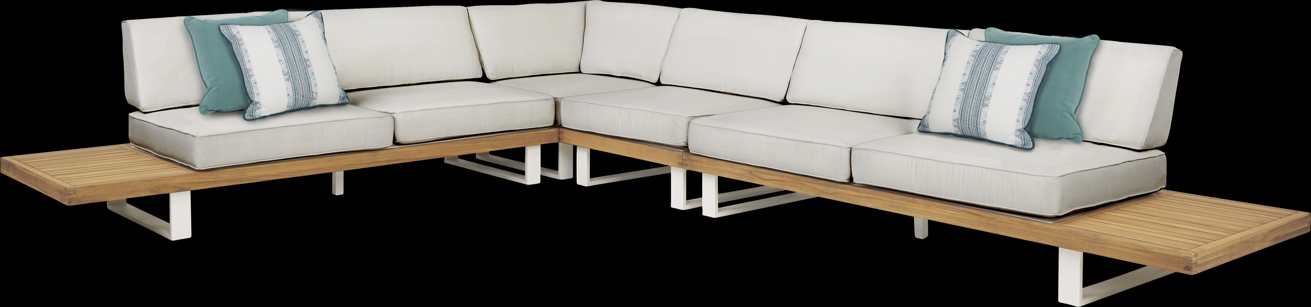 Platform Teak 4 Pc Outdoor Sectional with Rollo Linen Cushions - Thumbnail - Image 1