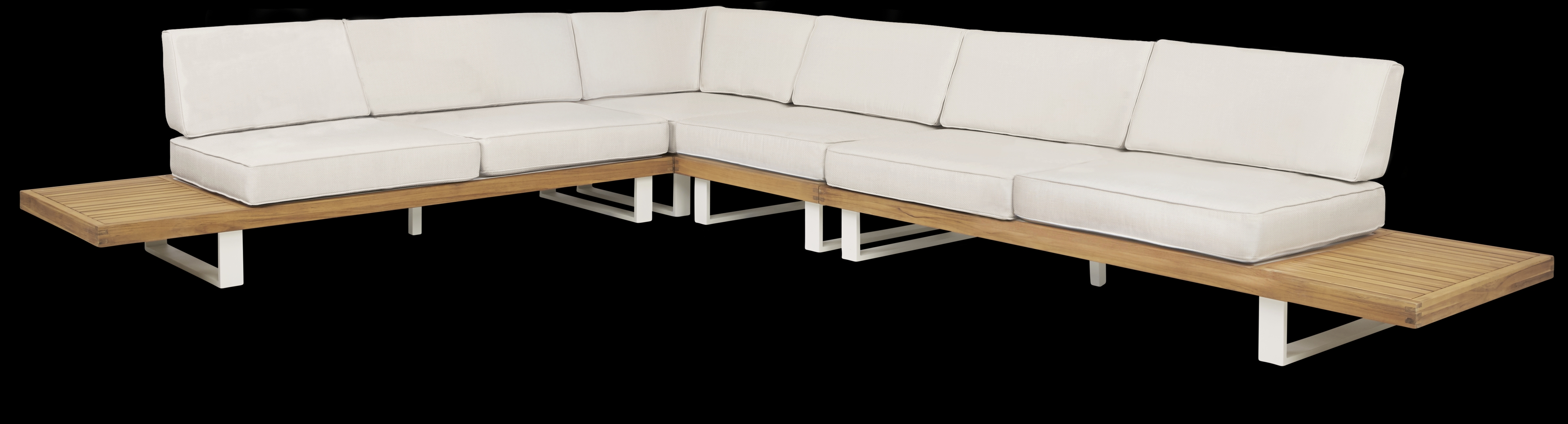 Platform Teak 4 Pc Outdoor Sectional with White Sand Cushions - Thumbnail - Image 3