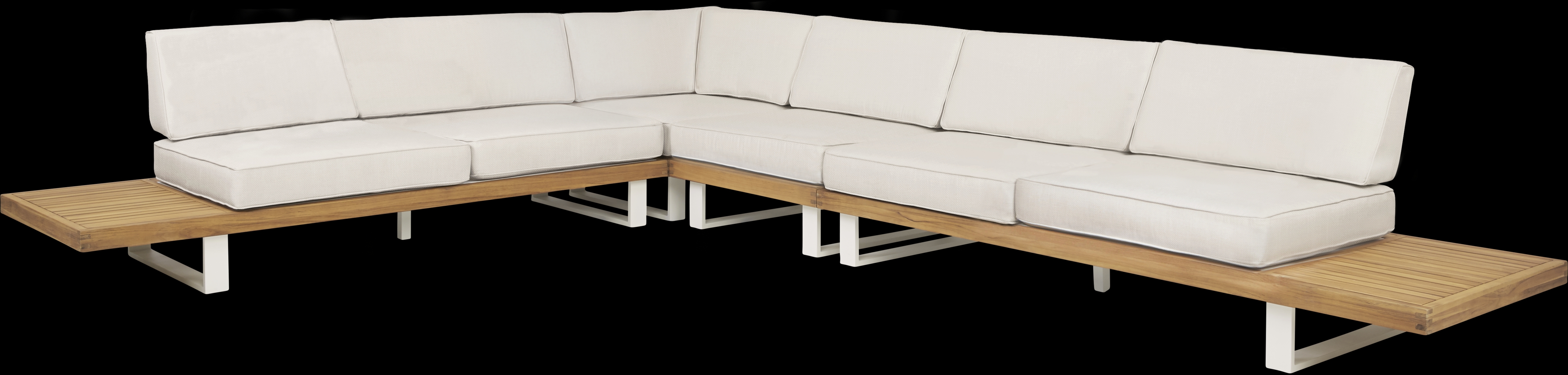 Platform Teak 4 Pc Outdoor Sectional with White Sand Cushions - Thumbnail - Image 4