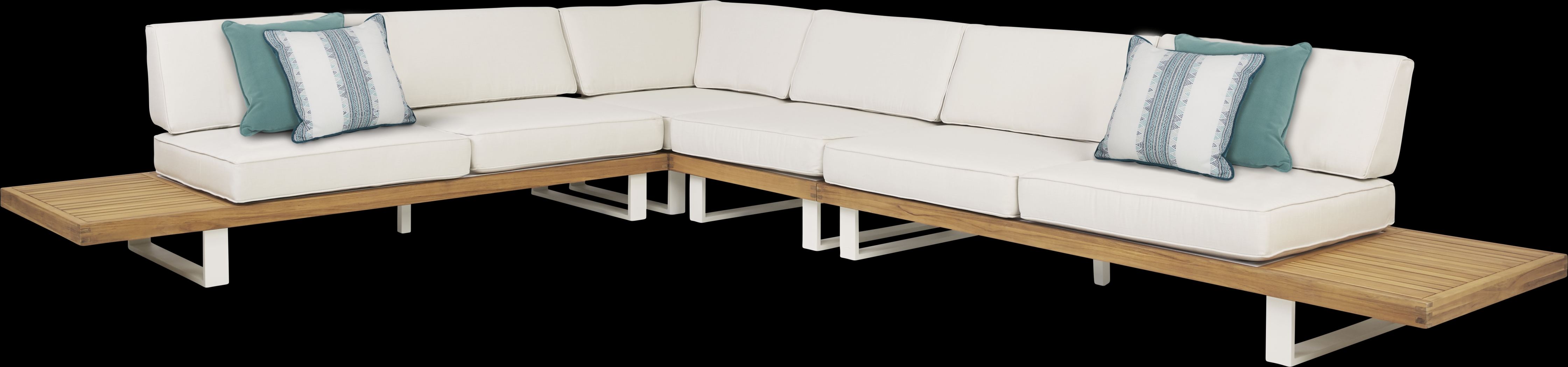 Platform Teak 4 Pc Outdoor Sectional with White Sand Cushions - Thumbnail - Image 1