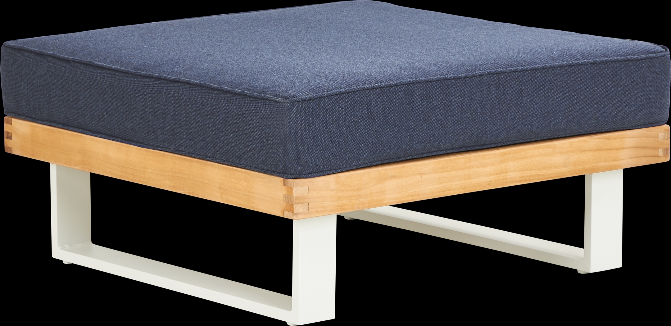 Platform Teak Outdoor Ottoman with Indigo Cushion - Thumbnail - Image 1