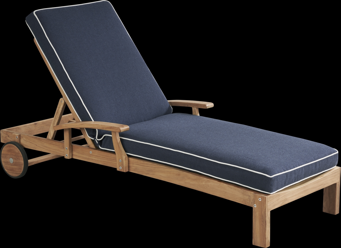 Pleasant Bay Teak Outdoor Chaise with Indigo Cushions - Thumbnail - Image 1