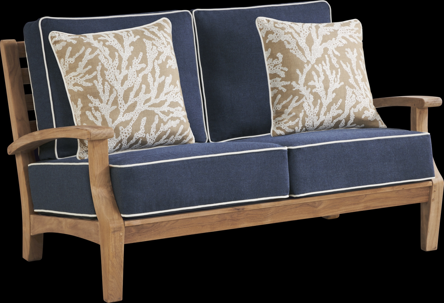 Pleasant Bay Teak 4 Pc Outdoor Loveseat Seating Set with Indigo Cushions - Thumbnail - Image 3
