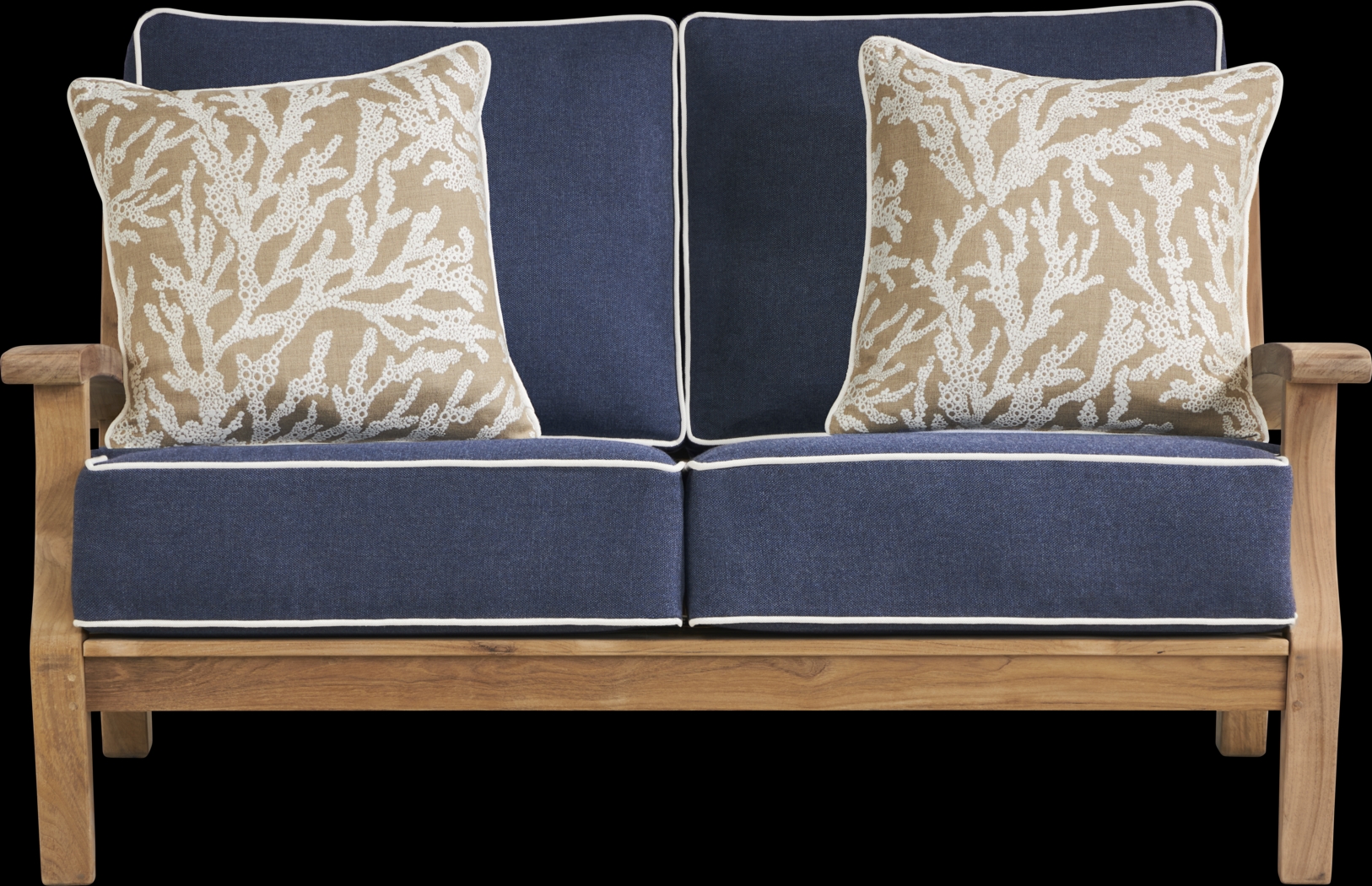 Pleasant Bay Teak 4 Pc Outdoor Loveseat Seating Set with Indigo Cushions - Thumbnail - Image 2