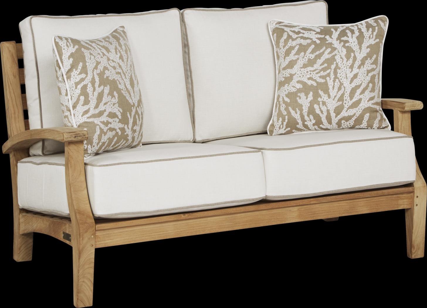 Pleasant Bay Teak Outdoor Loveseat with White Sand Cushions - Thumbnail - Image 1