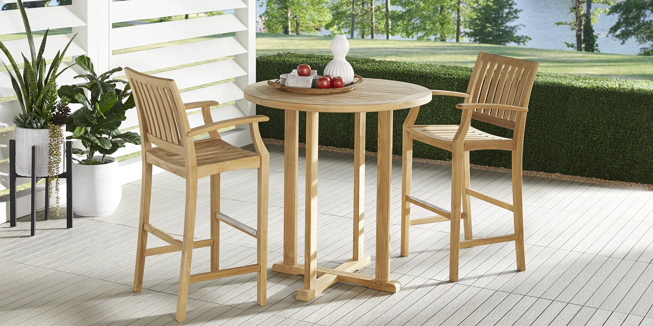 Pleasant Bay Teak Tan 3 Pc Outdoor Bar Set with Teak Stools - Thumbnail - Image 1