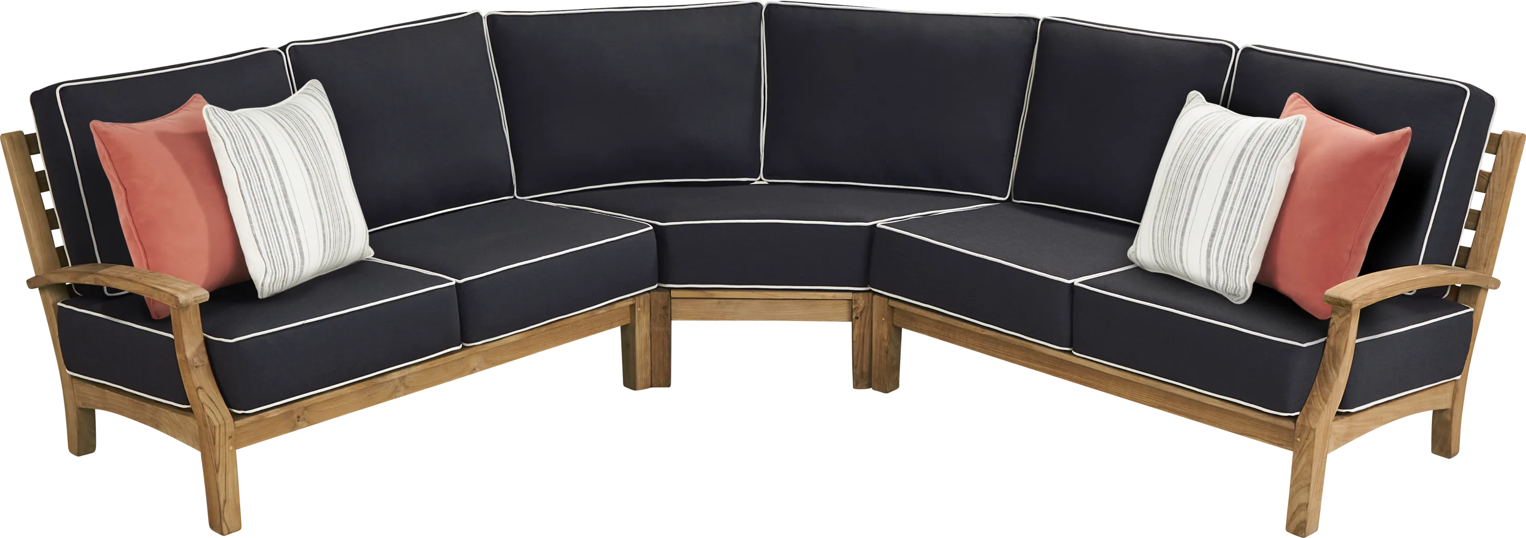 Pleasant Bay Teak 3 Pc Outdoor Sectional with Charcoal Cushions - Thumbnail - Image 3
