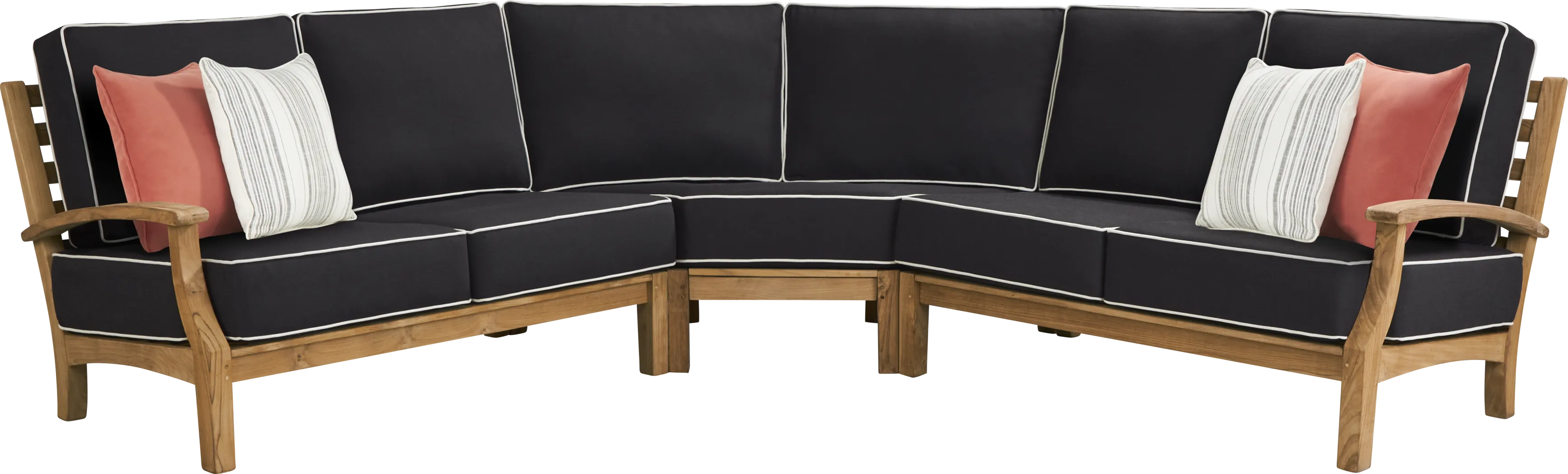 Pleasant Bay Teak 3 Pc Outdoor Sectional with Charcoal Cushions - Thumbnail - Image 1