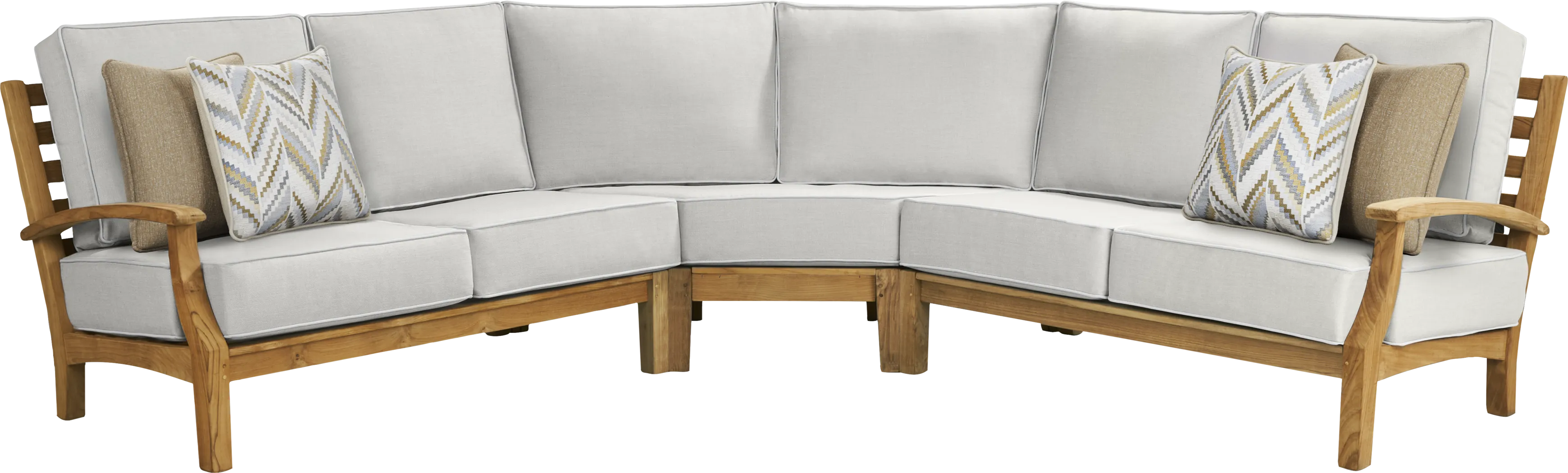 Pleasant Bay Teak 3 Pc Outdoor Sectional with Dove Cushions - Thumbnail - Image 1