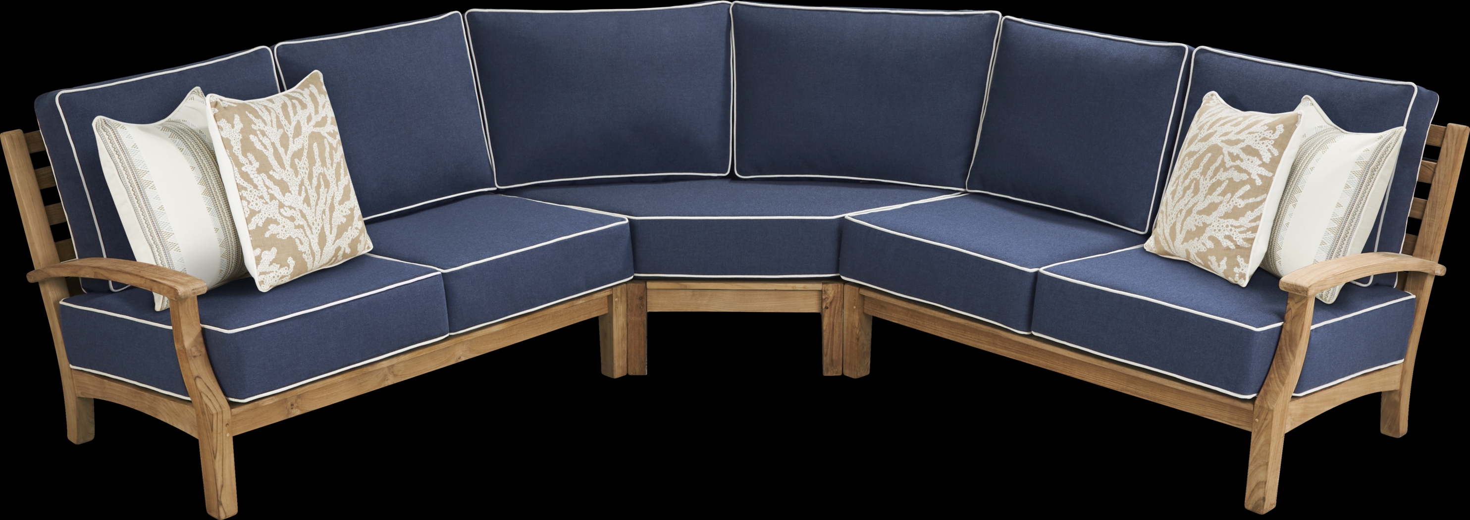 Pleasant Bay Teak 3 Pc Outdoor Sectional with Indigo Cushions - Thumbnail - Image 3