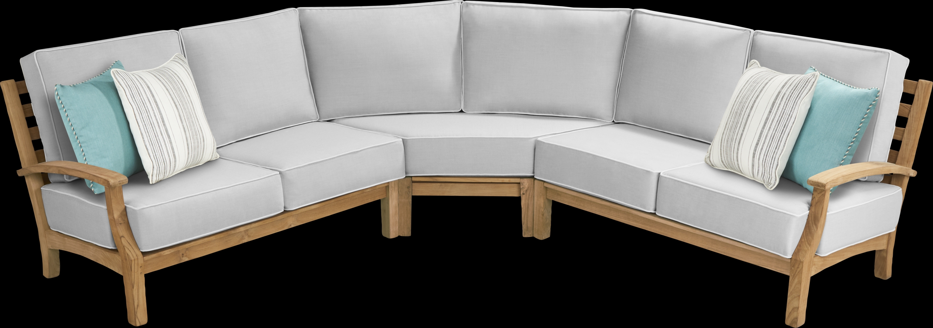 Pleasant Bay Teak 3 Pc Outdoor Sectional with Pewter Cushions - Thumbnail - Image 3