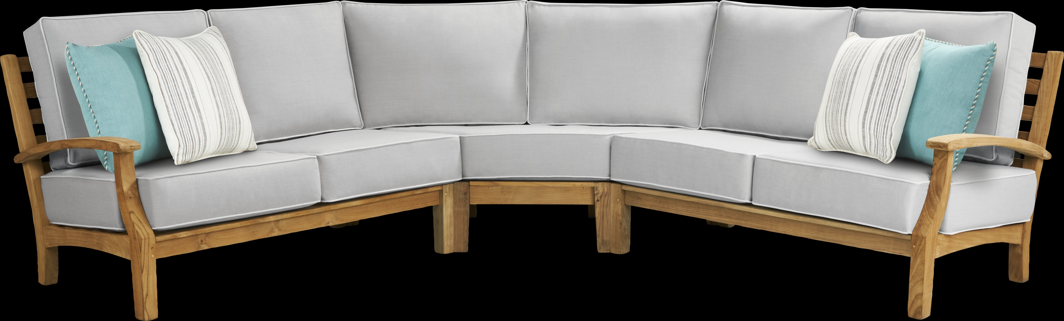 Pleasant Bay Teak 3 Pc Outdoor Sectional with Pewter Cushions - Thumbnail - Image 1