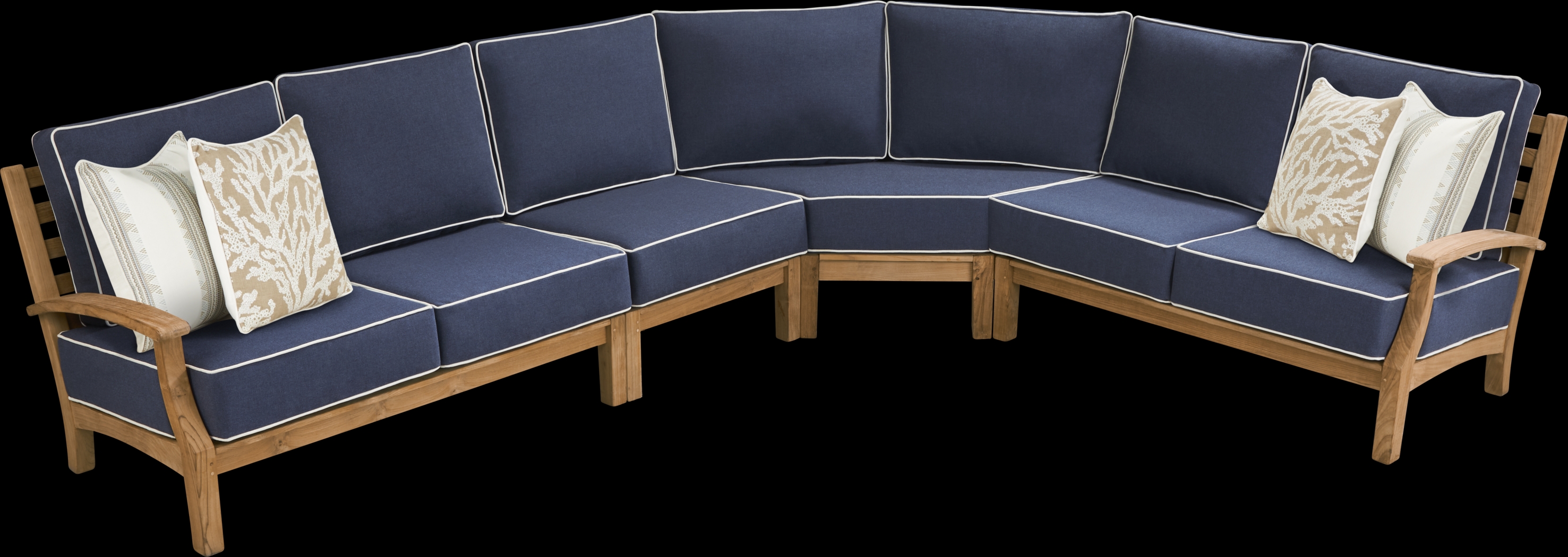 Pleasant Bay Teak 4 Pc Outdoor Sectional with Indigo Cushions - Thumbnail - Image 3