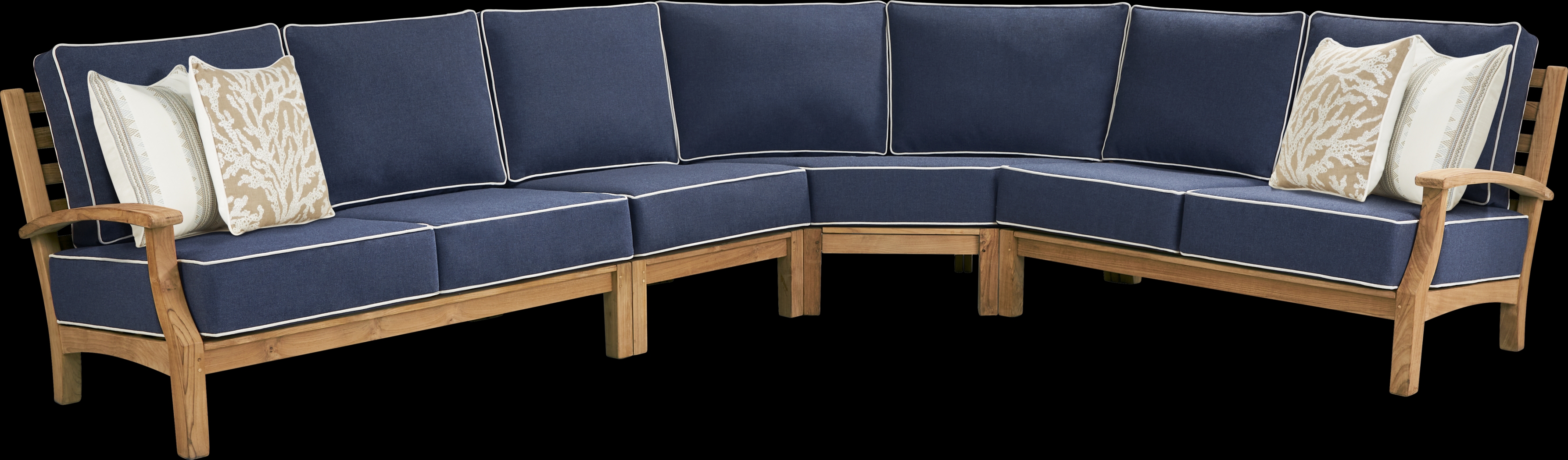 Pleasant Bay Teak 4 Pc Outdoor Sectional with Indigo Cushions - Thumbnail - Image 1