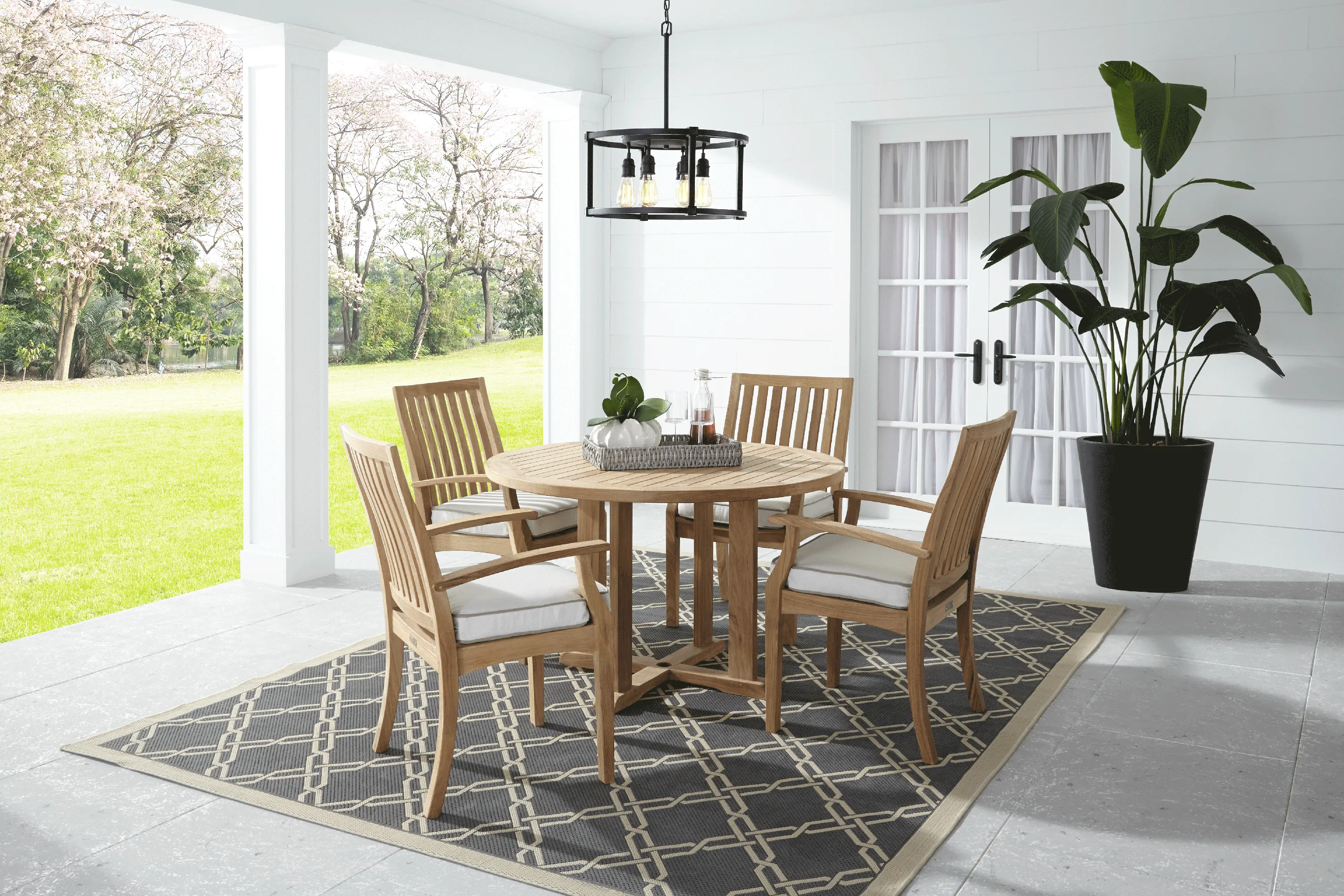 Pleasant Bay Teak 5 Pc Round Outdoor Dining Set - Thumbnail - Image 1