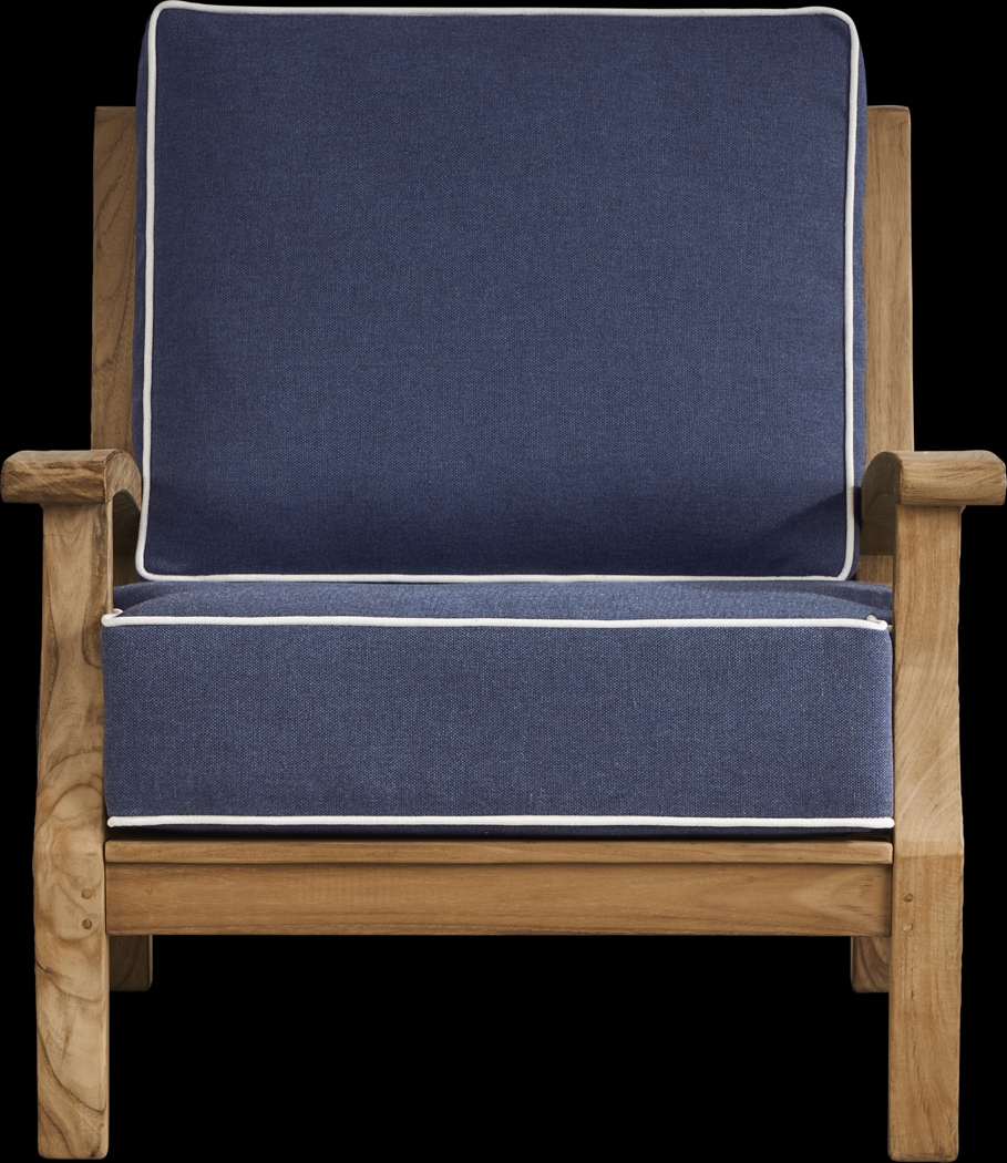 Pleasant Bay Teak Outdoor Chair with Indigo Cushions - Thumbnail - Image 2