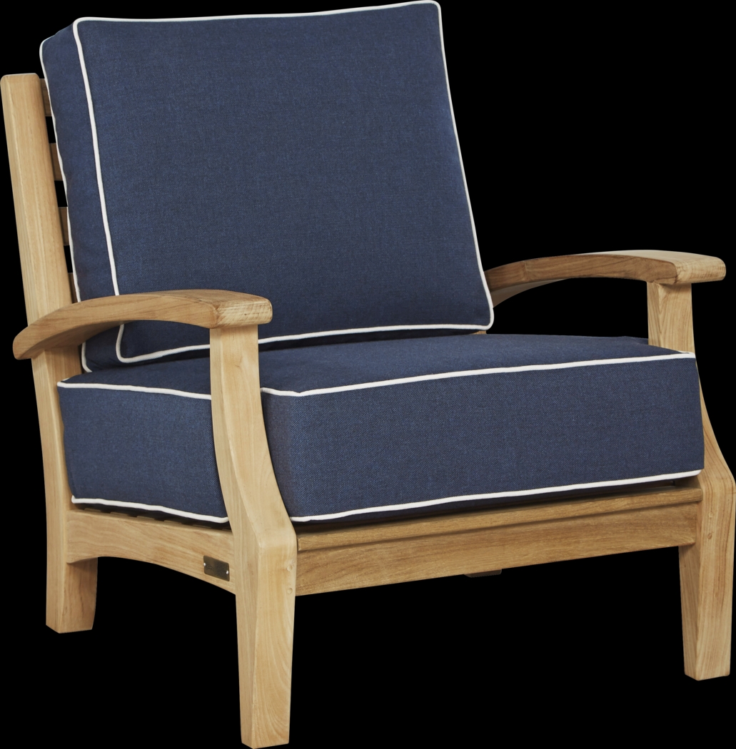Pleasant Bay Teak Outdoor Chair with Indigo Cushions - Thumbnail - Image 1