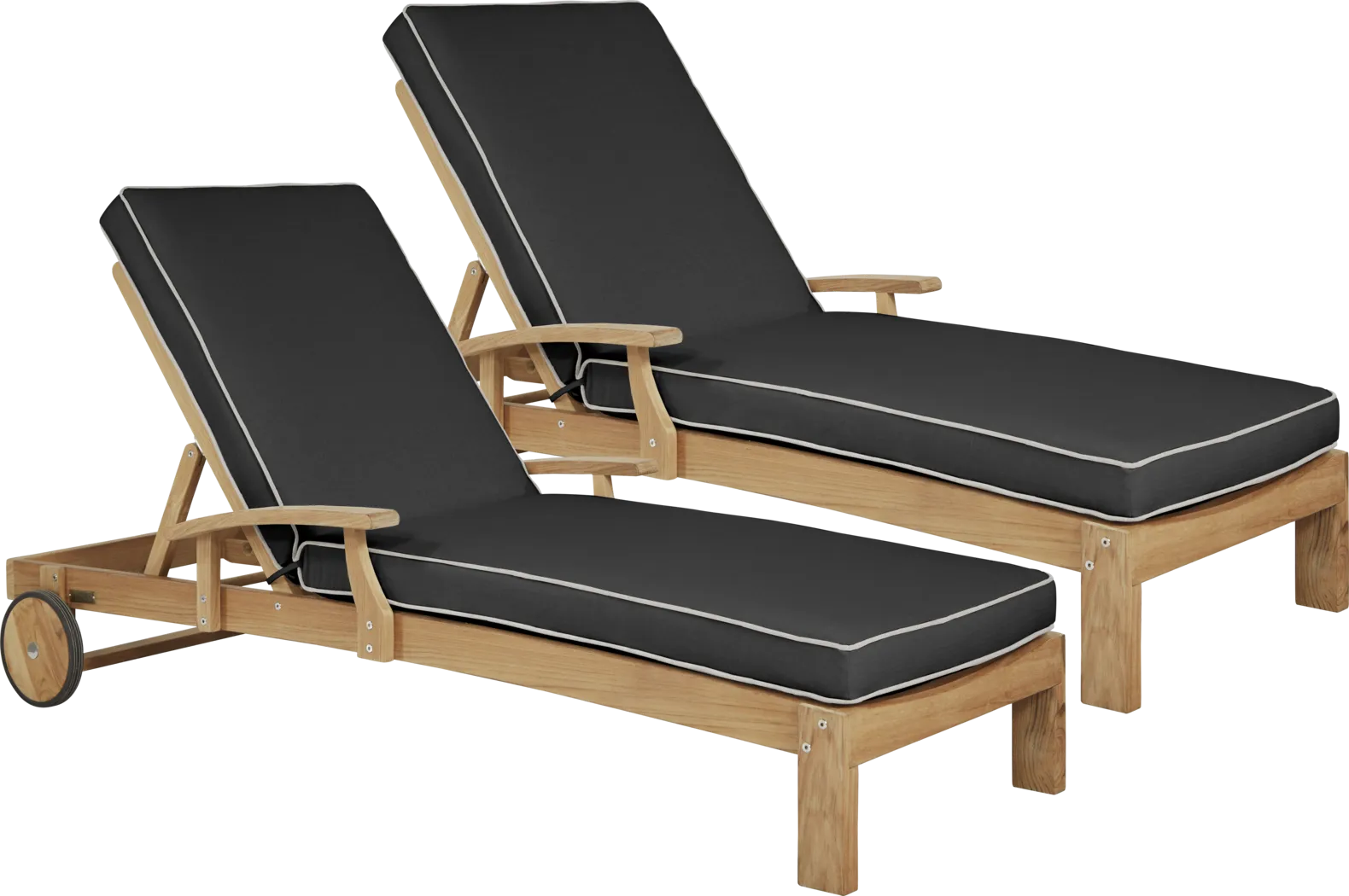 Pleasant Bay Teak Outdoor Chaise with Charcoal Cushions, Set of 2 - Thumbnail - Image 1