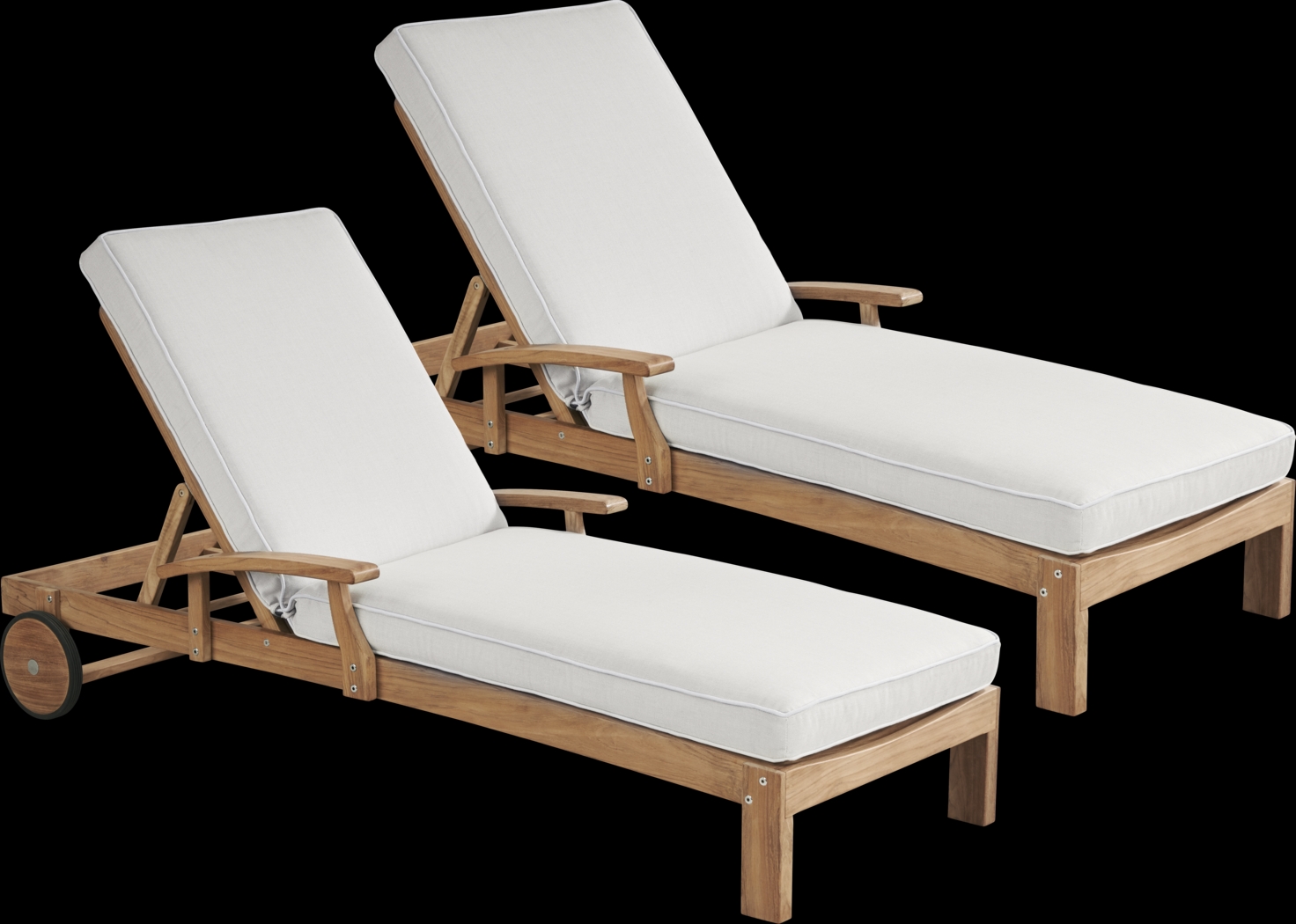 Pleasant Bay Teak Outdoor Chaise with Dove Cushions, Set of 2 - Thumbnail - Image 1