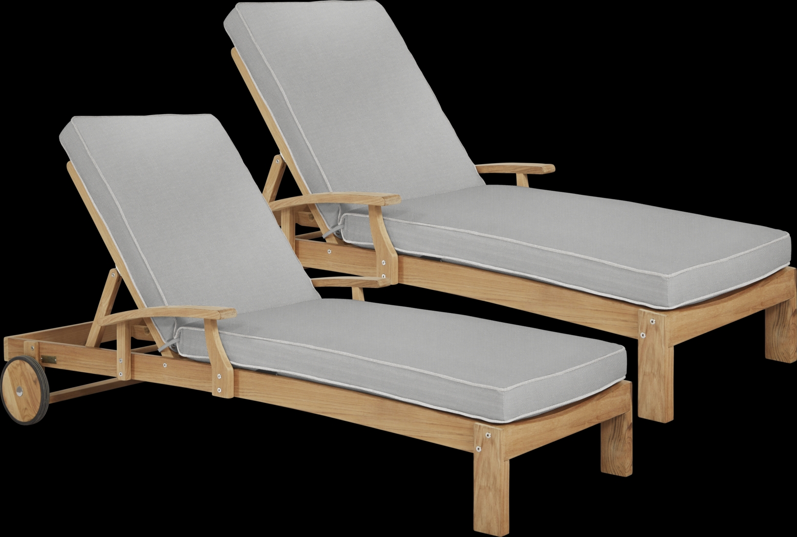 Pleasant Bay Teak Outdoor Chaise with Pewter Cushions, Set of 2 - Thumbnail - Image 1