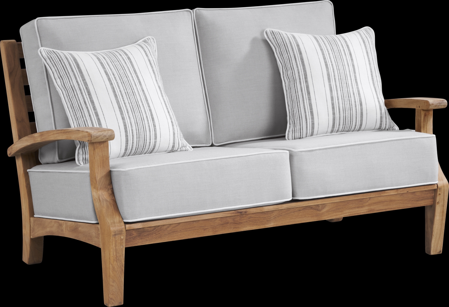 Pleasant Bay Teak 4 Pc Outdoor Loveseat Seating Set with Pewter Cushions - Thumbnail - Image 2