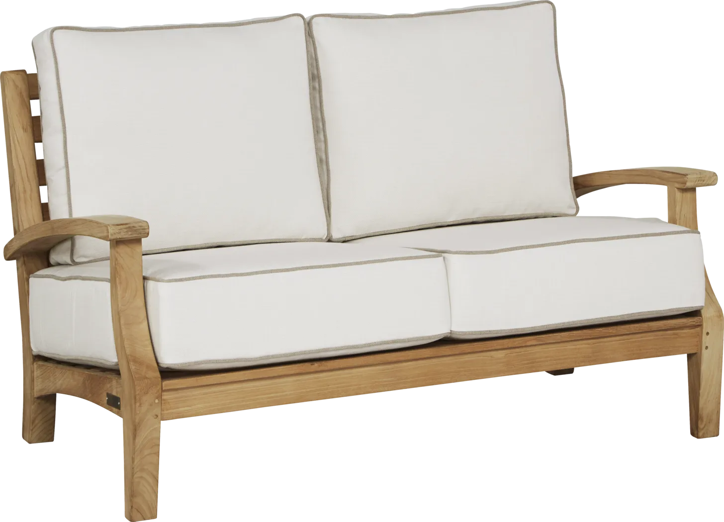 Pleasant Bay Teak Outdoor Loveseat with White Sand Cushions - Thumbnail - Image 2