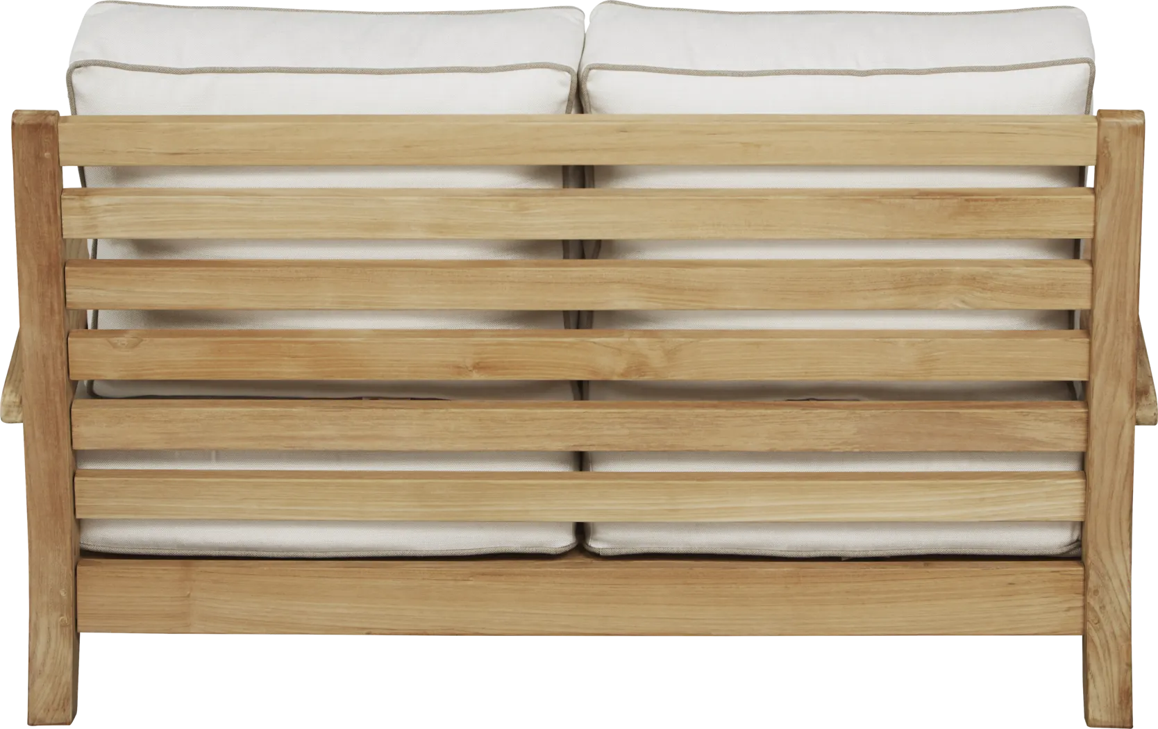 Pleasant Bay Teak Outdoor Loveseat with White Sand Cushions - Thumbnail - Image 3