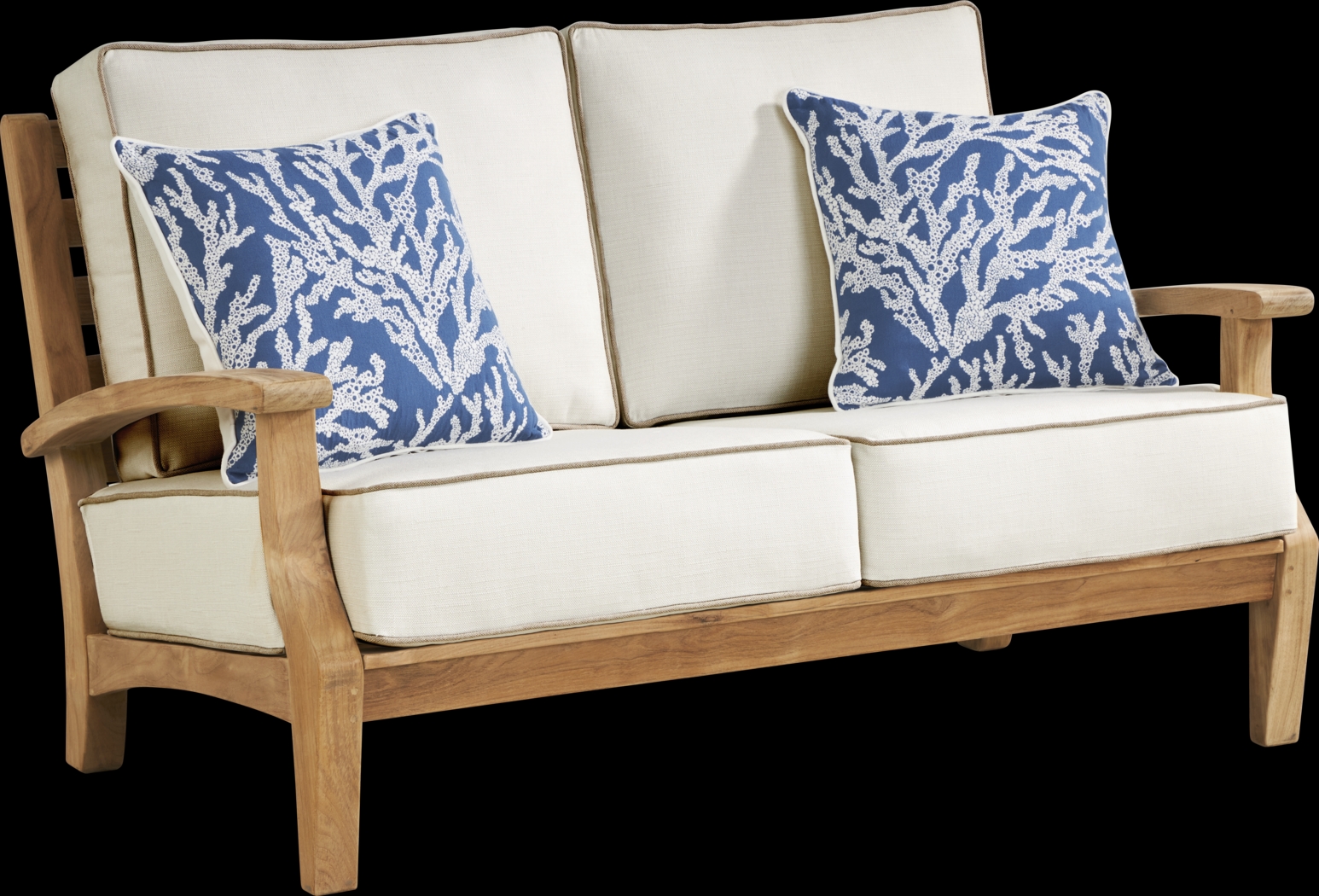 Pleasant Bay Teak 4 Pc Outdoor Loveseat Seating Set with Vapor Cushions - Thumbnail - Image 3