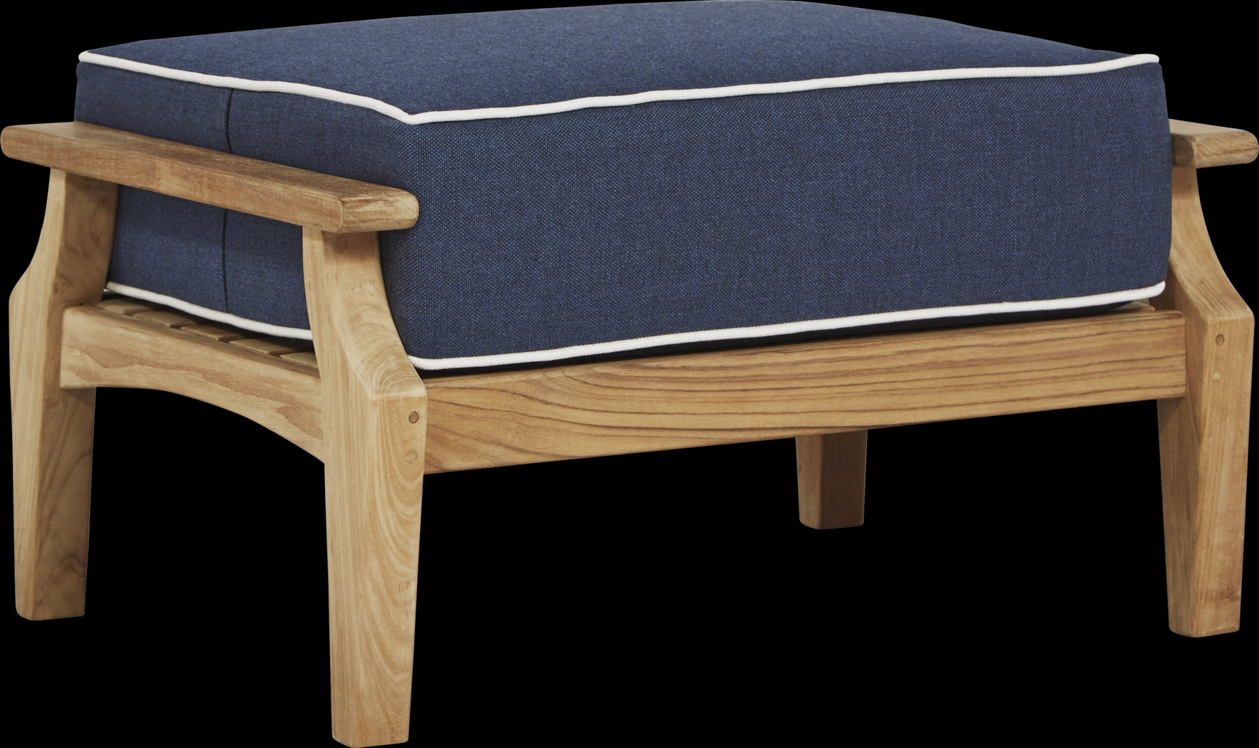 Pleasant Bay Teak Outdoor Ottoman with Denim Cushion - Thumbnail - Image 1