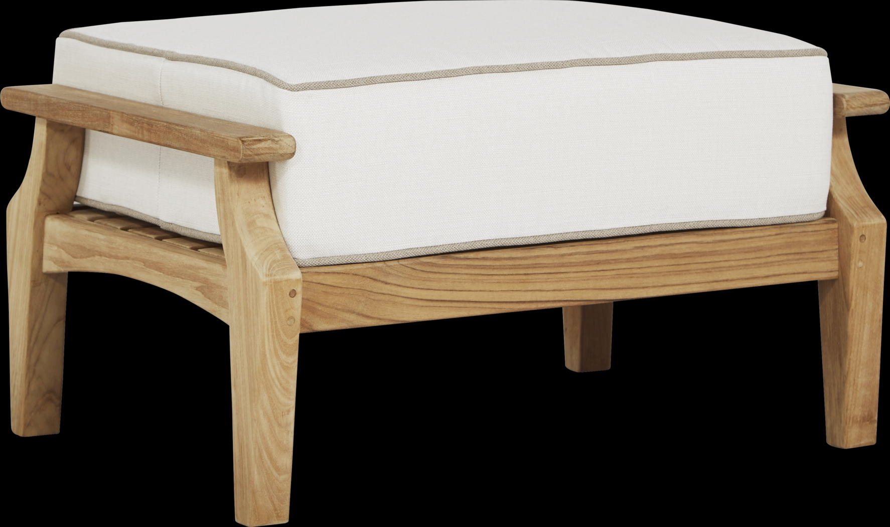 Pleasant Bay Teak Outdoor Ottoman with White Sand Cushion - Thumbnail - Image 1