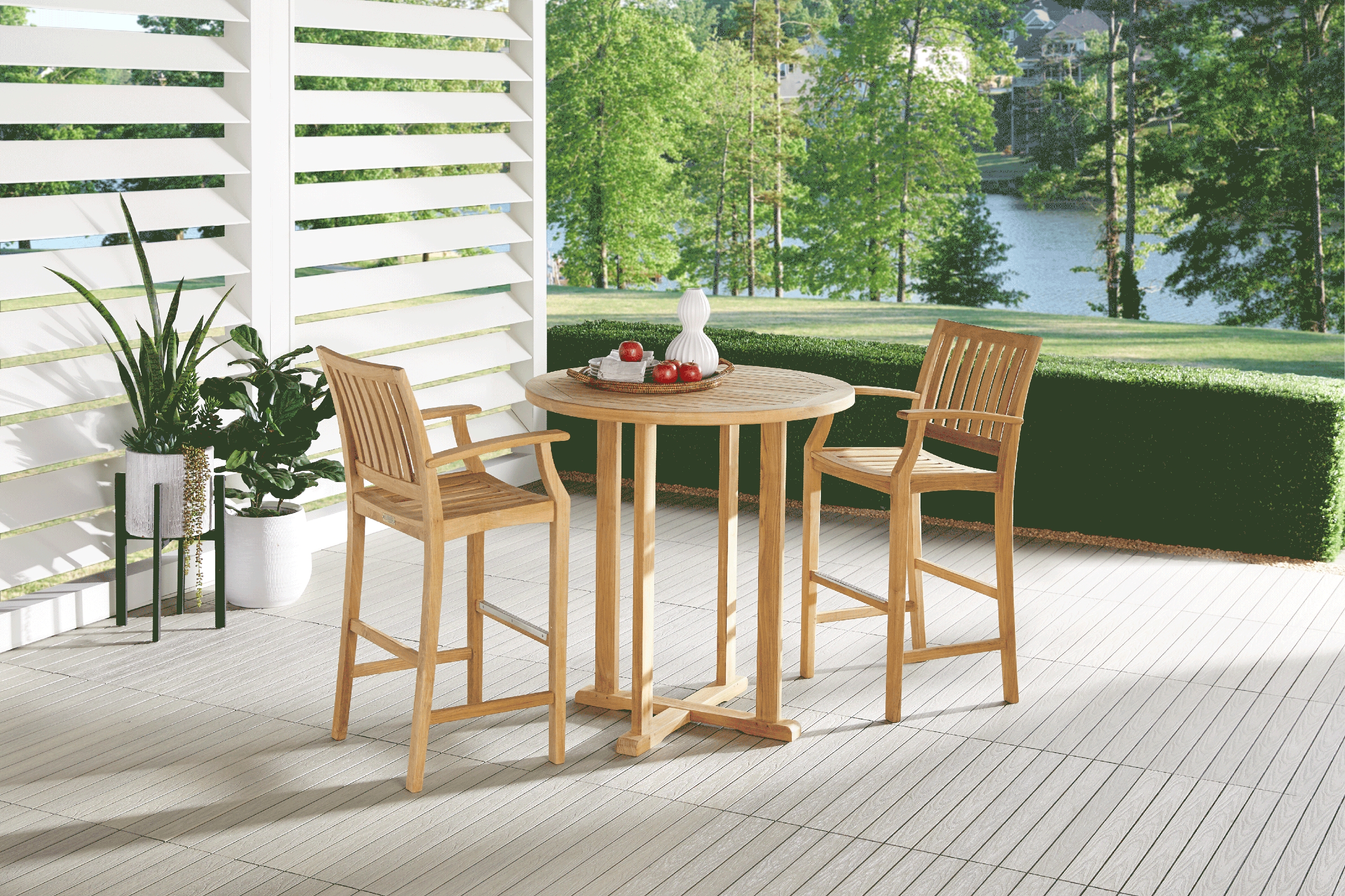 Pleasant Bay Teak Tan Round Outdoor Bar Table - Thumbnail - Image 2