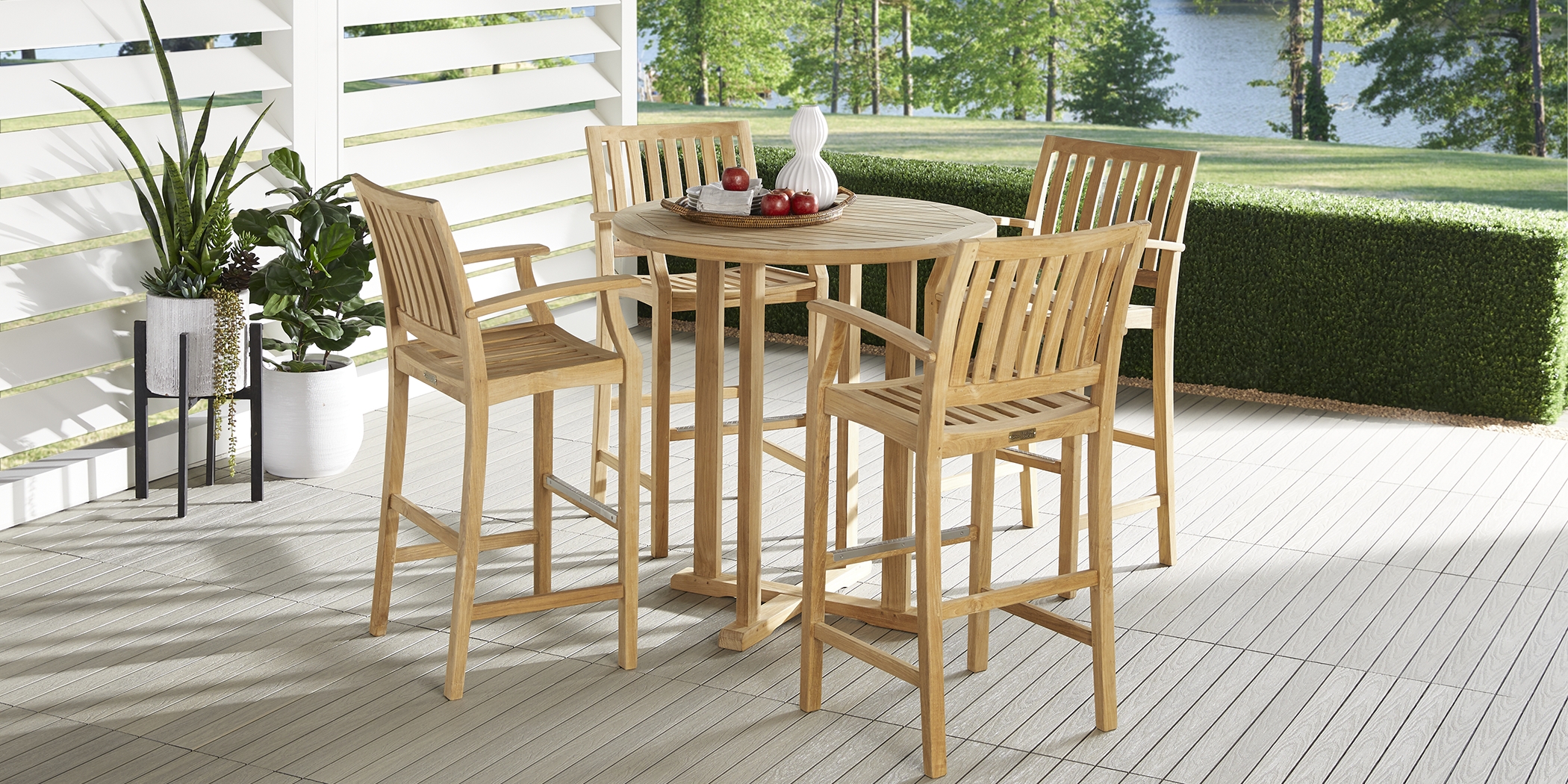 Pleasant Bay Teak Tan 5 Pc Outdoor Bar Set with Teak Stools - Thumbnail - Image 1