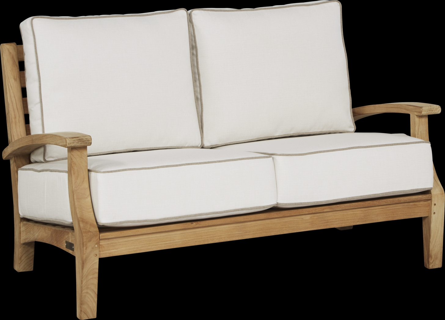 Pleasant Bay Teak Outdoor Loveseat with White Sand Cushions - Thumbnail - Image 2