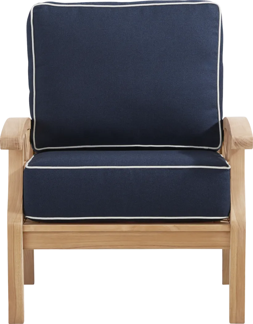Pleasant Bay Woven Teak Outdoor Club Chair with Indigo Cushions - Thumbnail - Image 2