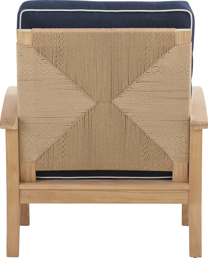Pleasant Bay Woven Teak Outdoor Club Chair with Indigo Cushions - Thumbnail - Image 3