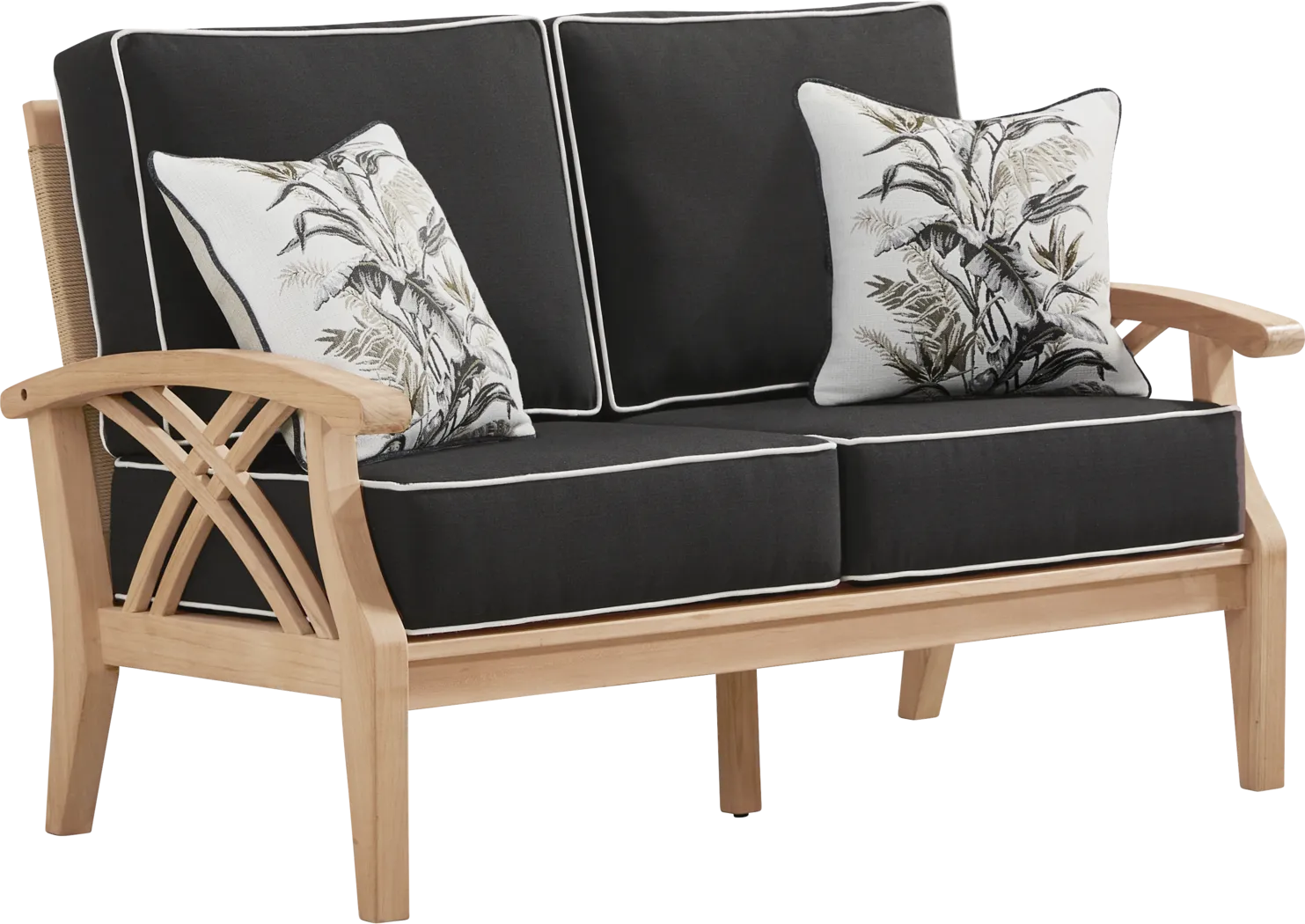 Pleasant Bay Woven Teak Outdoor Loveseat with Charcoal Cushions - Thumbnail - Image 2