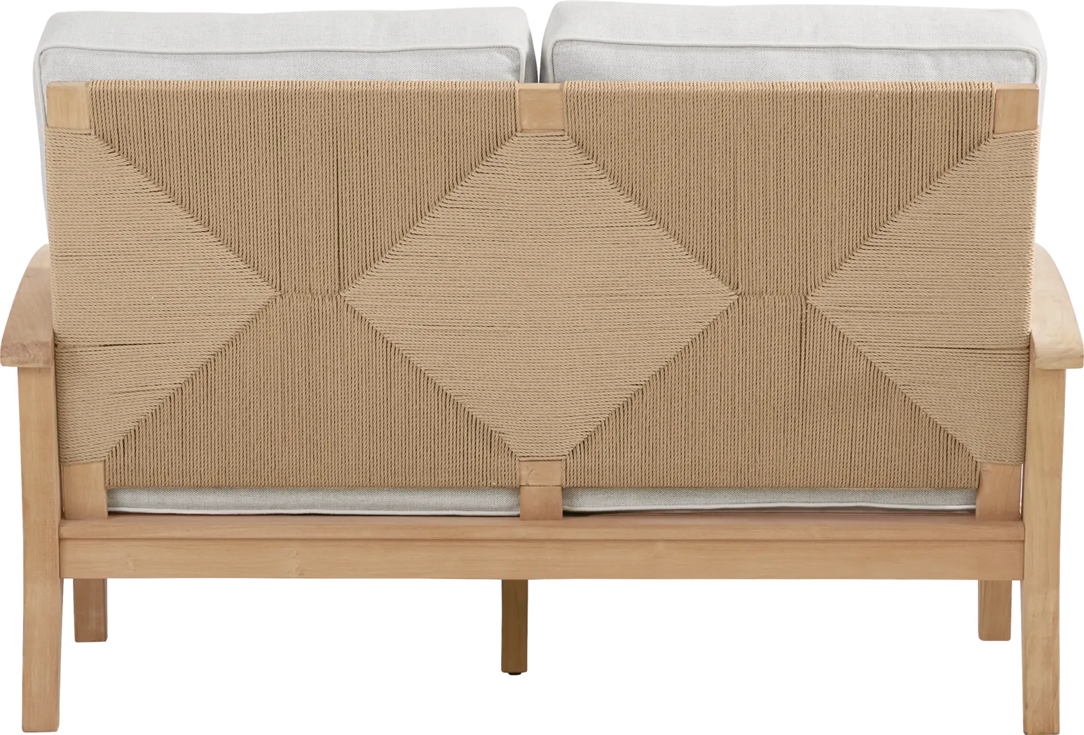 Pleasant Bay Woven Teak Outdoor Loveseat with Dove Cushions - Thumbnail - Image 3