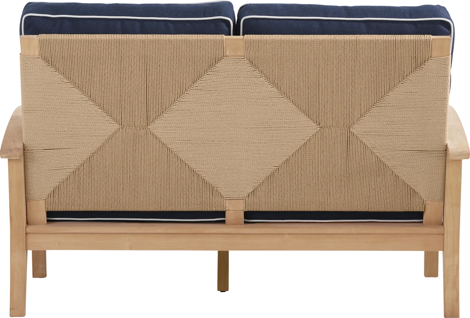 Pleasant Bay Woven Teak Outdoor Loveseat with Indigo Cushions - Thumbnail - Image 3