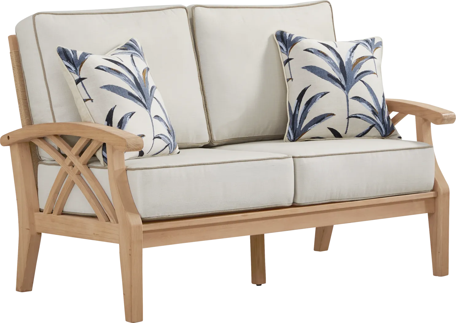 Pleasant Bay Woven Teak Outdoor Loveseat with Vapor Cushions - Thumbnail - Image 2